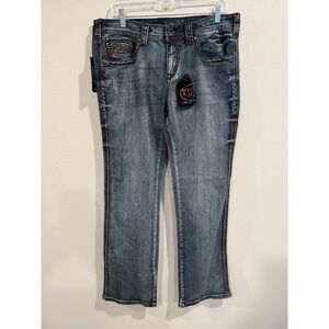 Cowgirl Tuff Co. Copper Bling Jeans Women's 33x33 Blue Denim Boot-Cut 5 Pocket